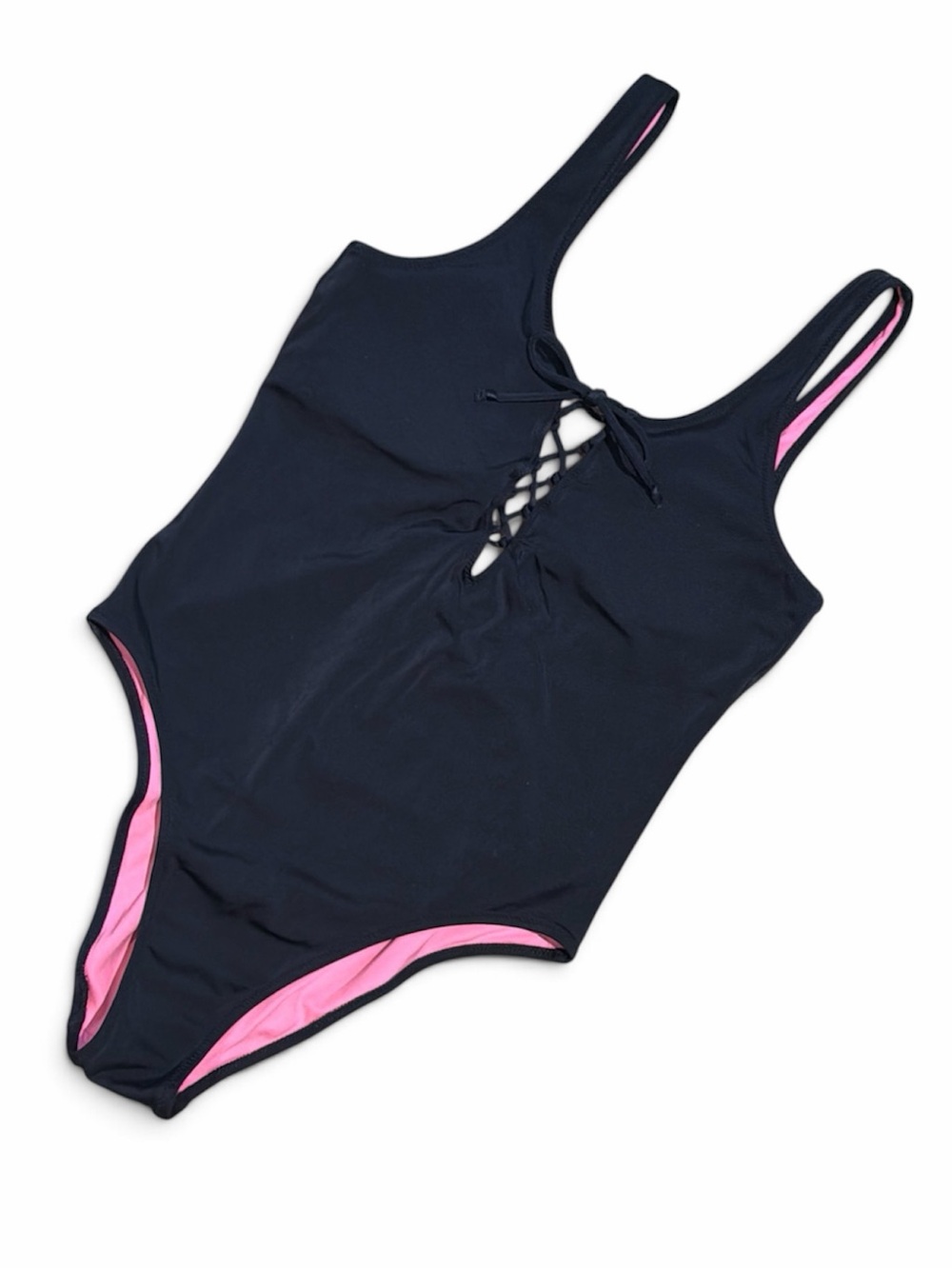 PINK Victoria’s SECRET Black One Piece Swimsuit Scoop Back Lace Up Size S
